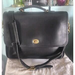 VINTAGE COACH BLACK LEATHER Crossbody Messenger BRIEFCASE BAG. EUC